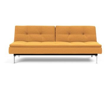 Dublexo Chrome sovesofa i 536 Bouclé Ochre, set forfra
