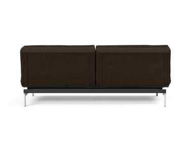 Dublexo Chrome sovesofa i 358 Taura Chocco, set bagfra