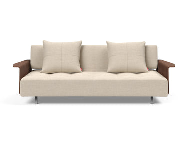 Long Horn D.E.L. sovesofa med armlæn i 586 Phobos Latte, set forfra