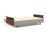 Long Horn D.E.L. sovesofa med armlæn i 539 Bouclé Beige, slået ud til seng
