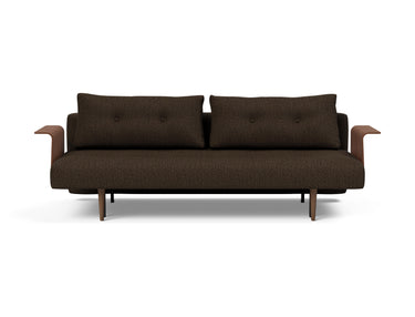 Recast Dark Styletto sovesofa med armlæn i 358 Taura Chocco, set forfra