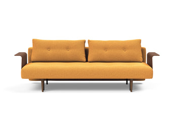 Recast Dark Styletto sovesofa med armlæn i 536 Bouclé Ochre, set forfra