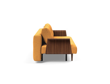 Recast Dark Styletto sovesofa med armlæn i 536 Bouclé Ochre, set fra siden