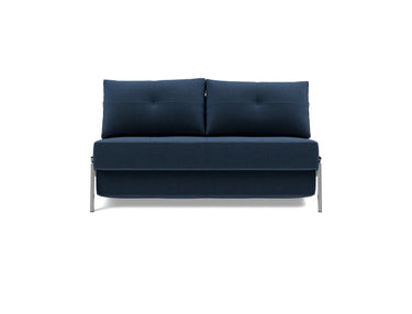 Cubed 140 Chrom sovesofa i 414 Esina Indigo Blue, set forfra