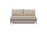 Cubed 140 Chrom sovesofa i 612 Blida Sand Grey, set forfra