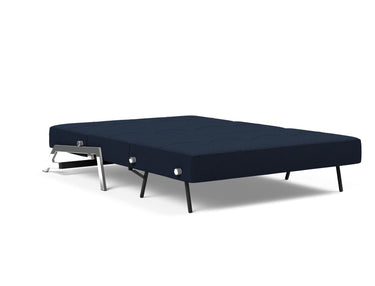 Cubed 140 Chrom sovesofa i 528 Mixed Dance Blue, slået ud til seng