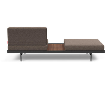 Puri daybed med valnøddebord i 530 Bouclé Taupe, set bagfra